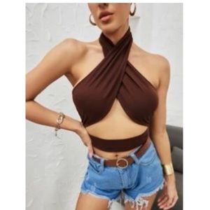 crisscross tie back halter top